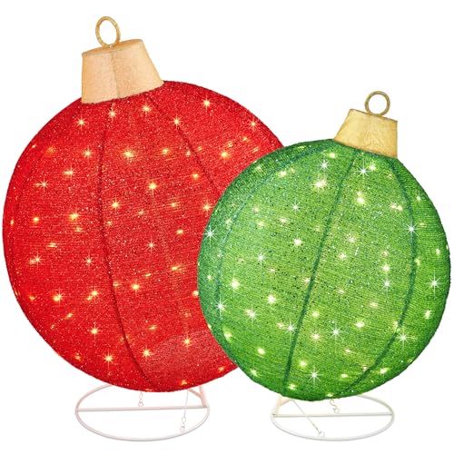 Best Choice Products 2pc Lighted Pop-Up Outdoor Christmas Ornament Set, Holiday Ball Decoration w/ 180 LED Lights, 8 Light Functions - Red/Green