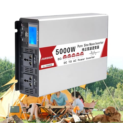 Pure Sine Wave Power Inverter 4000W/5000W/6000W/8000W Peak Solar Vehicle High Power Voltage Converter 12V/24V/48V/60Vto 110V/230V AC Car Converter AC Outlets,for Home,Rv