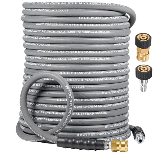 Coyardor 3/8" Pressure Washer Hose 100 FT 4500 PSI, Steel Braided Layer & NonMarking Rubber for Hot/Cold Water High Power Washer Replacement With 3/8 Inch Quick Connect & M22 Fitting, Industrial-grade