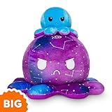 TeeTurtle - Original Reversible Big Octopus Plushie - Galaxy - Huggable and Soft Sensory Fidget Toy Stuffed Animals That Show Your Mood - Gift for Kids and Adults!