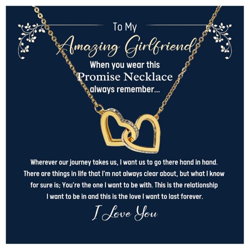 ROMESIA Promise Necklace for Girlfriend, I Love You Gifts for Her. Future wife necklace, Romantic gift, Gold Hearts Jewelry, To my soulmate, (Two Tone Box, Promise Yellow Gold)