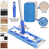 MR.SIGA Professional Microfiber Mop for Hardwood, Laminate, Tile Floor Cleaning, Stainless Steel Telescopic Handle - 3 Reusable Flat Mop Refills and 1 Dirt Removal Scrubber Included