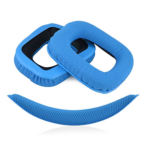 Geekria Earpad + Headband Compatible with Logitech G430, G930 Headphones, Ear Cushion + Replacement Headband Pads/Repair Parts Suit (Blue)