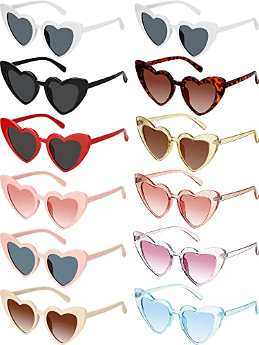 Flutesan 12 Pack Bachelorette Sunglasses Bride Bridesmaid Heart Shaped Sunglasses Women Eyeglasses for Party(Mixed Colors)