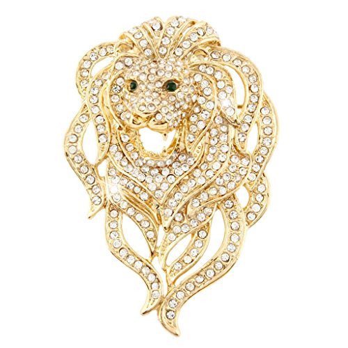 EVER FAITH Austrian Crystal Gorgeous Animal Lion Head Brooch Clear Gold-Tone