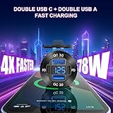 2 Pack 4 Port 12V USB Outlet Aluminum Charger, 78W Dual PD & QC Multiple USB Port for Car, USB C Cigarette Lighter Replacement 12 Volt Socket with Voltmeter Waterproof for Marine Boat Motorcycle RV