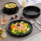 Herogo Dinnerware Sets with Pasta Bowls for 6, 24 Piece Dinner Salad Plates and Cereal Serving Bowls, Stoneware Dishes Dinner Ware for Home Kitchen, Dishwasher & Microwave Safe, Matte Black