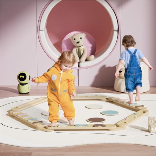 BlueWood Balance Beam for Kids 3-5, Toddler Sensory Wooden Montessori Toys and Stepping Stones, Build Coordination Gymnastics Obstacle Motor Skill for Kid (6PCS Morandi Pink)