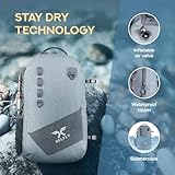 Xelfly - Waterproof Fishing Backpack with Rod Holder, Inflatable Air Valve, Padded Waist Straps & Gear Loops - Submersible Zipper, Rugged Top Handle, Adjustable Attachments (Gray)