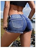 Floerns Women's Low Waist Stretchy Mini Jean Shorts Straight Leg Skinny Denim Shorts Dark Wash Medium