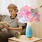 ZYLEIESENBAO Feather Lamp Princess Feather Table Lamp Colorful Goose Feather Bedside Lamp Wedding Romantic Atmosphere Decoration Girl Lamp Furry Desk Lamp for Bedroom Living Room Hotel