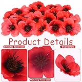 FIONUPI Set of 150 Red Poppy Artificial Flowers Fake Flowers Poppies Head Fake Wildflowers with Flower Branch for Veterans Day Remembrance Sunday Bouquet Corsages Home Kitchen Decor