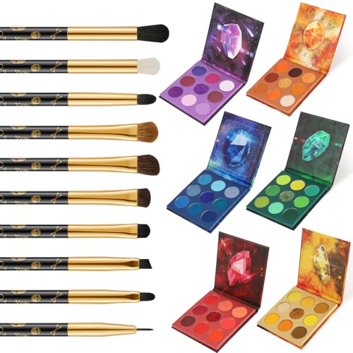 docolor 54Colors Eyeshadow Palette and 10Pcs Skull Printed Eyeshadow Makeup Brush Set Gemstone Eye Shadow Palette Highly Pigmented Mattes Glitter Shimmers Blendable Professional Makeup Palette
