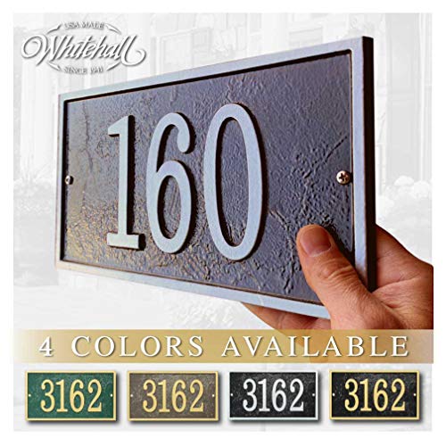 Whitehall™ Personalized Cast Metal Address plaque with rectangle shape. Made in the USA. BEWARE OF IMPORT IMITATIONS. Four colors, four shapes available! Custom house number sign.