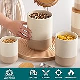 vancasso Sabine Canister Sets for Kitchen, Ceramic Kitchen Canisters for Countertop with Airtight Wood Lids, Large Flour and Sugar Containers for Coffee, Tea, Spice (Set of 3)