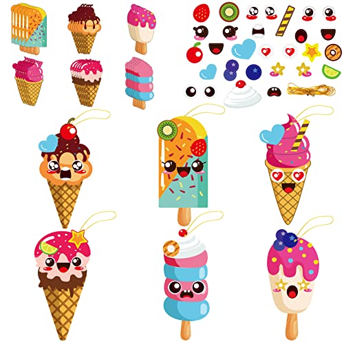 30 Packs Summer Ice Cream Craft Kits for Kids Sweets DIY Sticker Art Craft Set for Early Education Home Class Day-Care Fun Game Activities Summer Party Favors