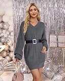 VAFOLY Women Fall Dresses Casual Outfits for Women Fashion 2024 Trends Knitted Dress Bodycon Luxury Christmas Outfit Pair Them with Skinny Jeans Winter V Neck Sweater Women Fitted Grey S