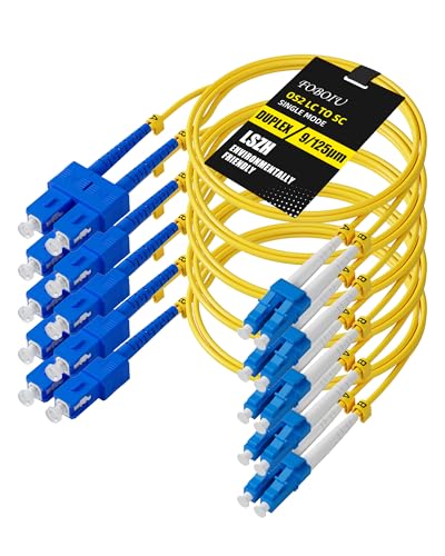 Foboiu 5 Pack OS2 SC to LC Fiber Patch Cable 1m，Single Mode Duplex Fiber Optical Patch Cables Singlemode SMF LC UPC/UPC, 9/125um, LZSH, 1G/10GB Yellow Jumper Cord 1 Meter(3.3ft)