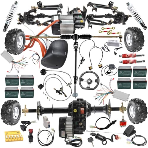 YC Yier DIY Complete Go Kart Assembly Kit, 4 Wheel Drive Kit, 40" Rear Axle, 72V 1500W Motor Differential, Wheels, Steering Kit, Front Drive Axle Shock Swing Arm for ATV, Quad, Buggy, Golf Cart
