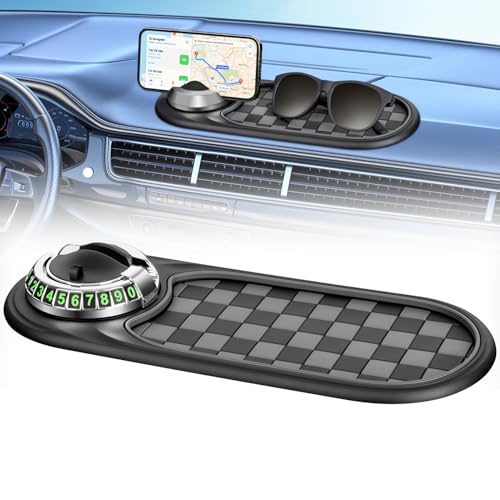 Multifunction Car Anti-Slip Mat, Multifunctional Car Dashboard Mobile Phone Holder, Car Anti Slip Mat Phone Holder and Temporary Parking Number Pad - Secure Storage for Sunglasses, Keys, Gadgets