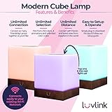 LuvLink Cube Friendship Lamp v2 Extended WiFi Range - Bluetooth Setup - Wood & Glass Design (Set of Three, Walnut)