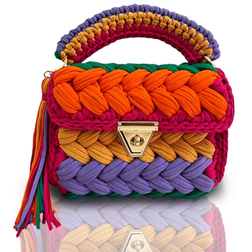 CHQEL Evening Clutch Bag for Women, Handmade Crochet Wedding Party Purse, Small Flap Formal Crossbody Handbag Evening Clutch (MULTI color)