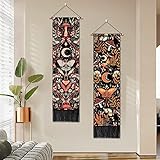 Pack of 2 Mushroom Wall Hanging Decor, Hippie Room Decor, Botanical Vertical wall Decor Moon Plant Tapestry Mystical Moth Tapestry Bohemian Tapestry Wall Hanging for Room(12.8 x 51.2 inches)