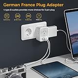 TESSAN Type E F Plug Adapter 2 Packs, Germany France Travel Power Adapter, Schuko Adaptor with 4 Outlets 3 USB Ports (1 USB C), US to Europe German French Spain Iceland Portugal Greece