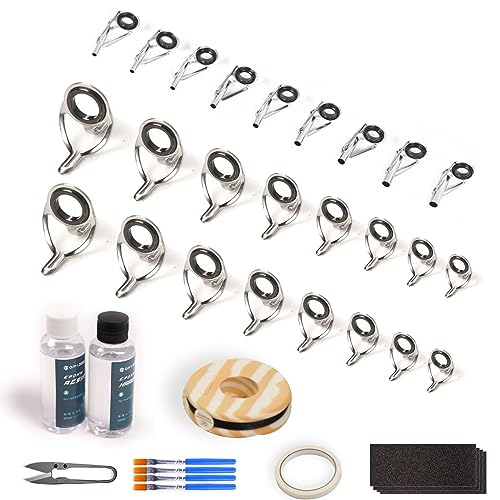 Fishing Rod Eyelet and Tip Repair Kit for Fishing Pole Eye Replacement with Rod Guides,Tips and Epoxy Glue