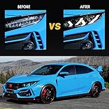 T T-ABC New Clear Headlamp Compatible with Honda Civic Headlight 2016-2021 Sedan Hatchback Si Type R Touring Sport EX EX-L LX FK7 FK8 10th Gen Accessory LED Sequential Custom Replacement (Lambo White)