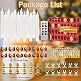 Kithouse Flameless Candles-Window Candles-LED Battery Operated Candles with 24 AAA Batteries,10-Key Remote and Daily Timer,Window Suction Cups,Gold Removable Holders,Christmas Bow