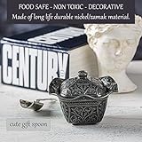 Candy Bowl with Lid, Decorative Turkish Delight Container, Metal Fancy Serving Dish, Mini Sugar Holder with a Premium Gift Spoon (Silver)