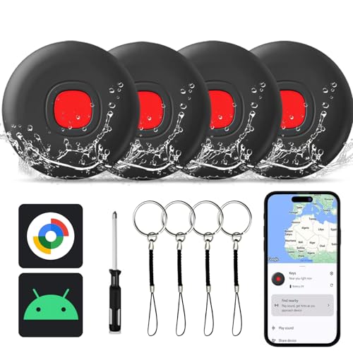 Android Tracker Tags, Smart Tags for Android, Google Certified/Works with Google's Find My/Luggage Tracker Android, Game Changer Waterproof Bluetooth Air Tags for Keys, Wallets, Suitcases, 4 Pack