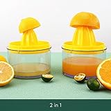 KITCHENDAO 2 in 1 Lemon Orange Citrus Juicer with lid for Sanitary Storage, Manual Hand Squeezer with Built-in 16OZ Measuring Cup, Multi-function Manual Juicer with Reamers and Non-Slip Base, BPA Free