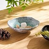 VOMANA Ceramic Decorative Dish, Irregular-edge Stoneware Centerpiece Dish for Coffee Garden Home Entryway Table, Key Bowl, Fruit Bowl, Handcrafted Gift Décor (10 inch White and Green)