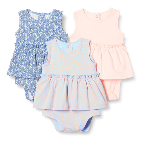 Amazon Essentials Baby Girls' Sleeveless Bodysuit Dress, Pack of 3, Pale Pink/Blue Posey Floral, 12 Months