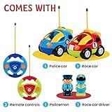 PREXTEX Cartoon Remote Control Car - 2-Pack Police Car and Race Car Toddler Toys - RC Cars for Kids with Different Frequencies - Easy Remote Control Toy and Thoughtful Gifts for Boys and Girls