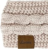 Loritta 2 Pack Headbands for Women Winter Warm Cable Knit Ear Warmer Thick Head Wrap Fuzzy Fleece Lined Gifts,Solid Color Black+Beige