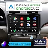 10 Inch Single Din Touchscreen Car Stereo with Wireless Carplay & Wireless Android Auto, Adjustable Android Car Radio with Live Rearview Backup Camera, Bluetooth AM/FM WiFi, GPS Navigation, 2+32G