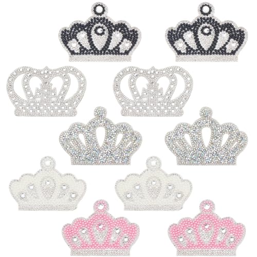 BEUNITONE 10pcs Crown Patches Iron on Rhinestone Crown Patches for Clothing Crystal Crown Patches Sew on Handmade Crown Embroidered Patch Applique for DIY Clothes Dress Pants Hats Jeans Shoes Bags