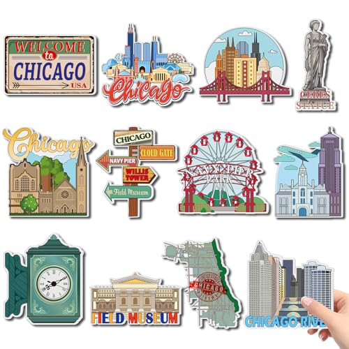 Xuhal 12 Pcs Chicago Fridge Magnet USA Cities Magnetic Big Size Refrigerator Stickers Souvenirs Gifts for Refrigerator Home Decoration