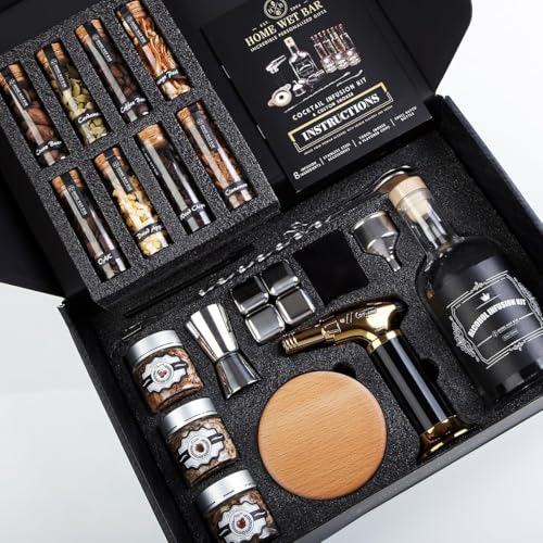 DIY Whiskey Smoker Kit with Torch, 24pc. - Cocktail Infusion Kit, Mixology Set for Vodka, Gin, & Whiskey Lovers