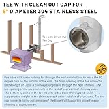 P Polerden Tee with Clean-Out Cap for 6" Inner Diameter Chimney Pipe-All Fuel Class-A Double Wall 304 Stainless Steel Compatible with allfuel hst Class-A double Wall Chimney Pipe