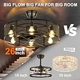 Depuley Big Caged Ceiling Fan: 26 Inch Large Industrial Ceiling Fan Light for Indoor - Remote Ceiling Fan for Farmhouse Outdoor