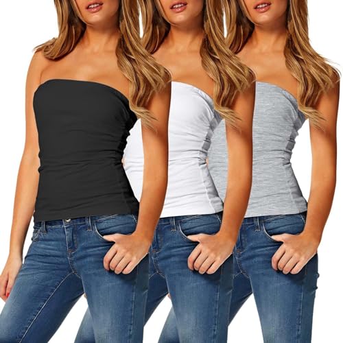 TAIPOVE Tube Tops for Women Summer Strapless Cotton Long Length Bandeau Cami Layering Shirt Non-Padded Black White Grey XX-Large