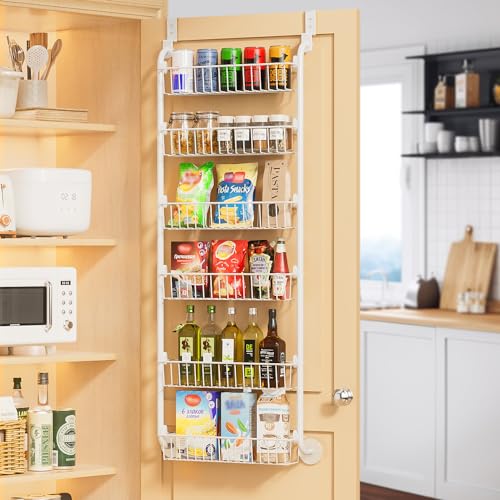 Delamu Over the Door Pantry Organizer, 6-Tier Pantry Organizers and Storage, Metal Cabinet Door Organizer, Hanging Spice Rack Shelves for Home & Kitchen, D5 x W18 x H50 inch, White