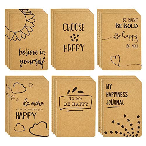 24 Pack Let's Be Happy Notebooks Bulk, Lined Happy Themed Journals for Kids Coworkers, Office Employee Gifts, Kraft Paper Material, School Supplies (80 Lined Page, 4 x 5.75 In)