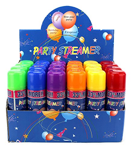 24 pcs Pack of Fun Party Streamer Spray String In A Can for Children's Parties, Party Supplies Perfect For Kid's Parties/Events