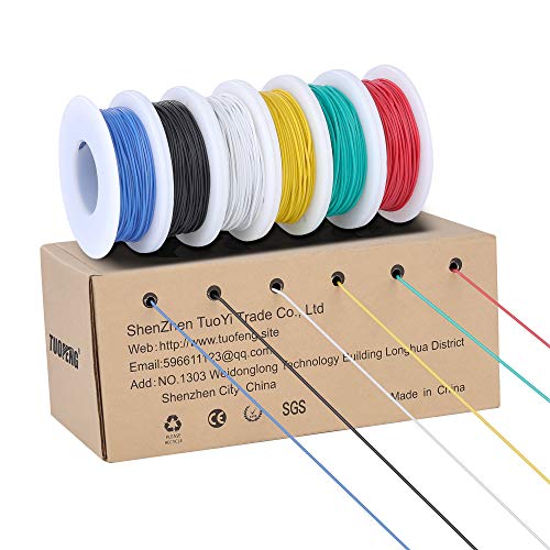 TUOFENG 30awg Wire Flexible Silicone Wire,30 Gauge Tinned Copper Wires Silicone Rubber Insulated (6 Different Colored 66ft / 20m Each)(OD: 0.8 mm) Stranded Wire 60V Hook up Wires