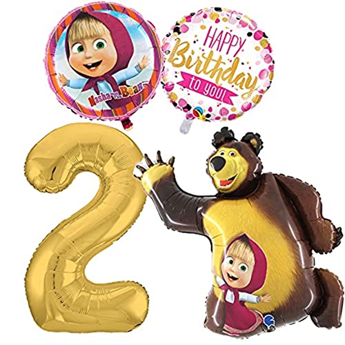 Masha and the Bear Colorful Balloons Set for Birthday 2 Years Happy Birthday Decoration Masha y el Oso